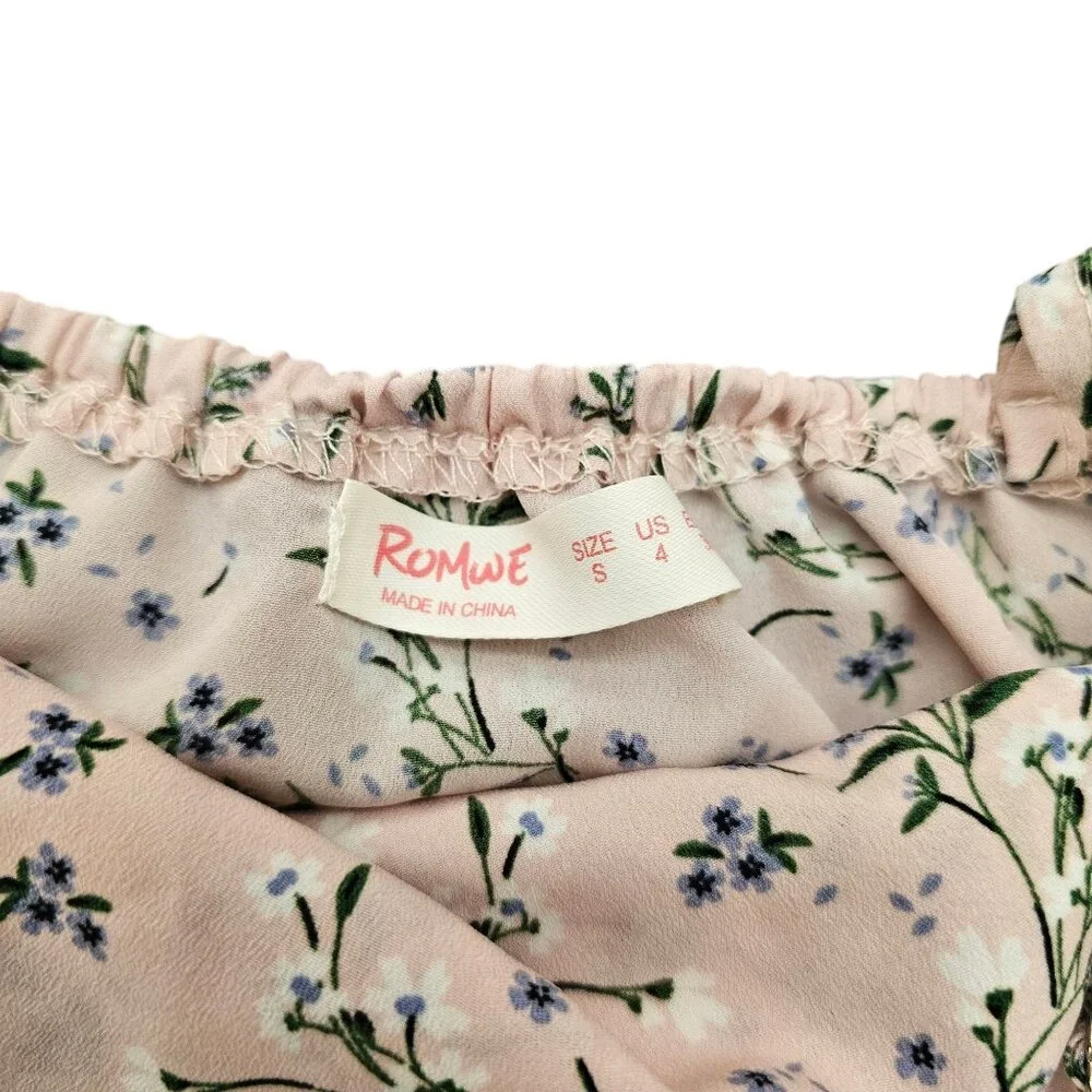 Romwe Balletcore Pink Ditsy Floral V-Neck Above Knee Dress Sz 4/Small